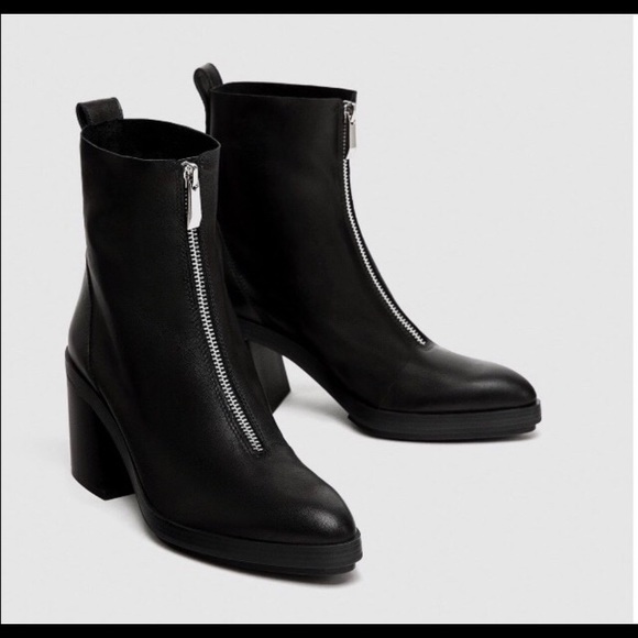 Zara Shoes - Zara Trafaluc Front Zip Black Ankle Boots